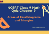 NCERT Class 9 Math’s Chapter 9 MCQ Test – Areas of Parallelograms and Triangles