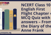 NCERT Class 10 English First Flight Chapter 4 MCQ Quiz with answers – From the Diary of the Anne Frank